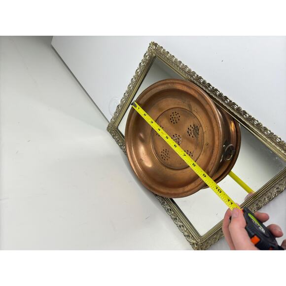 Antique Copper Sieve Strainer Wall Hanging, Vintage, Solid with Brass Hanger - Picture 5 of 9